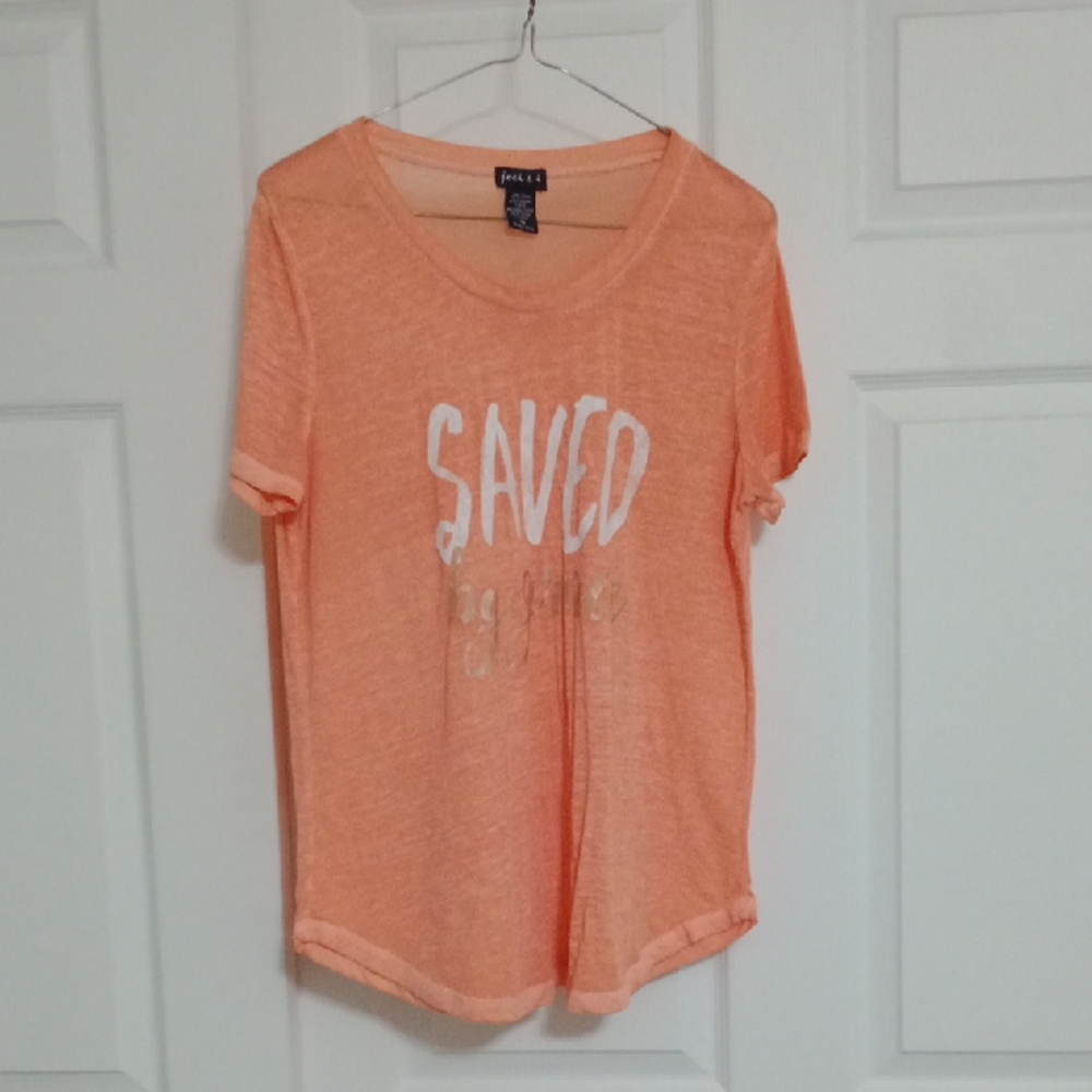 #41 Orange Graphic T-Shirt "Saved By Grace" Size: Medium